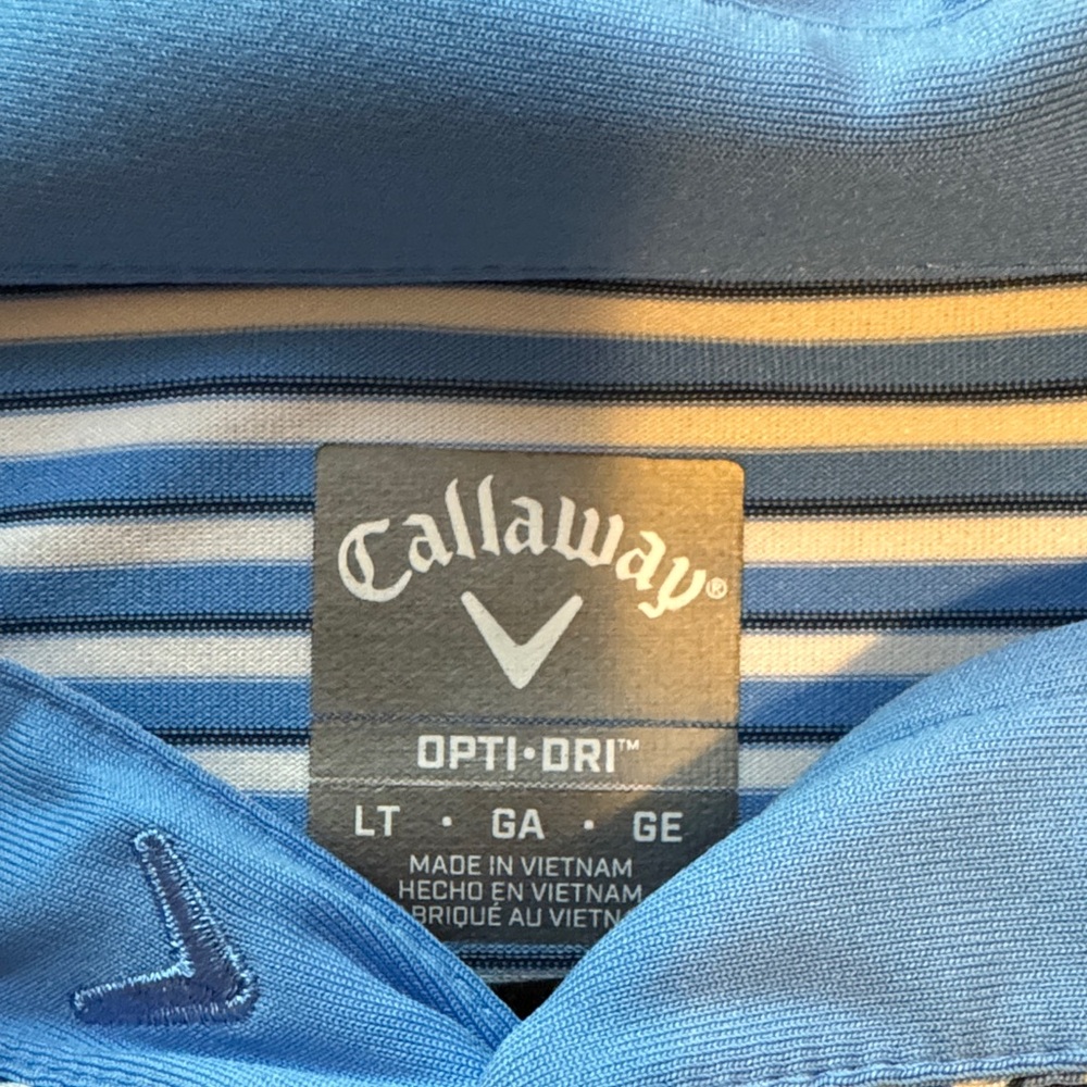 Callaway Light Blue and White Striped Polo Shirt - Picture 4 of 4